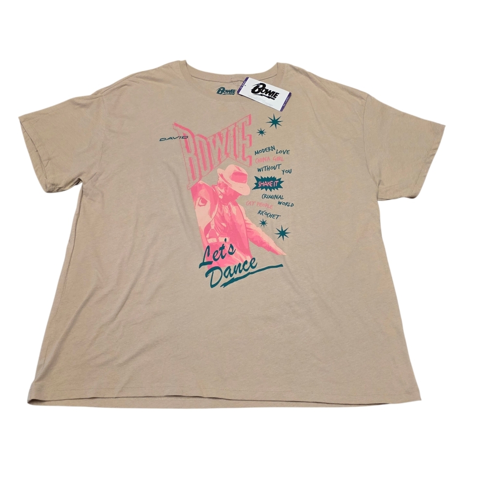 David Bowie Graphic Cotton T-Shirt with Pink and Green Design Size XXL